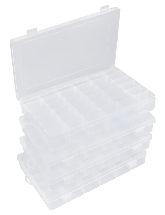 Hlotmeky Bead Organizer 36 Grids 4 Pack Clear Plastic Parts Organizer Box 3600 Tackle Box Craft Storage Compartment Divided Container