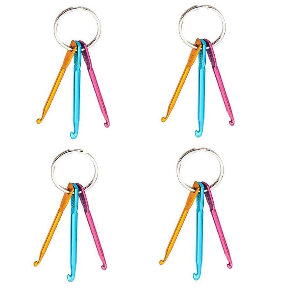 Zuoyou 4 Sets Mini Keychain Aluminum Crochet Hooks Knitting Needles 3 Sizes/Set (3mm,4mm,5mm)