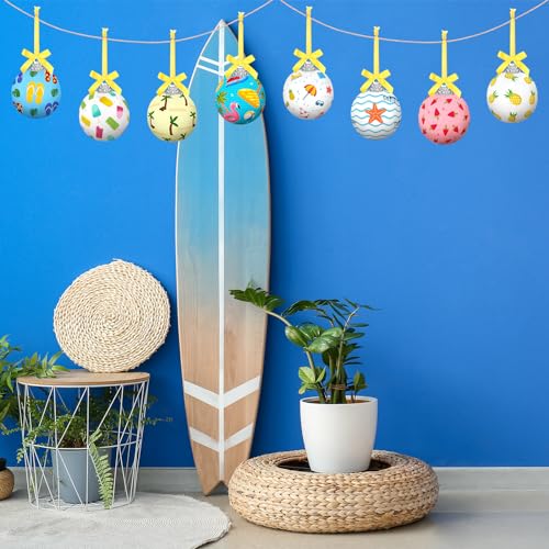 16 Pcs Summer Hanging Ornaments Hanging Hawaiian Style Ball Decoration Ice Cream Orange Juice Flamingo Sea Seahorse Style Ball for Summer Holiday Party Tree Decor(Beach)