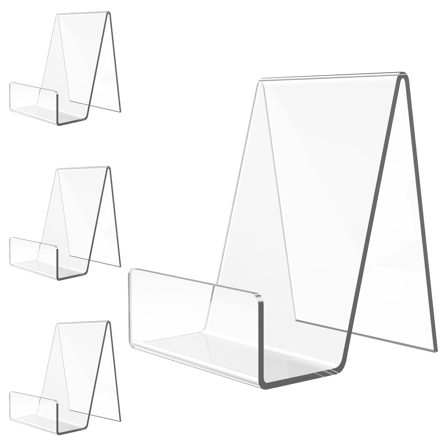 4 Pack Acrylic Book Stand, Book Holder for Display, Clear Easel Stand for Display, Display Holder for Postcard, CD, Frame, Picture, Magazine, Plate, Phone, Sticker