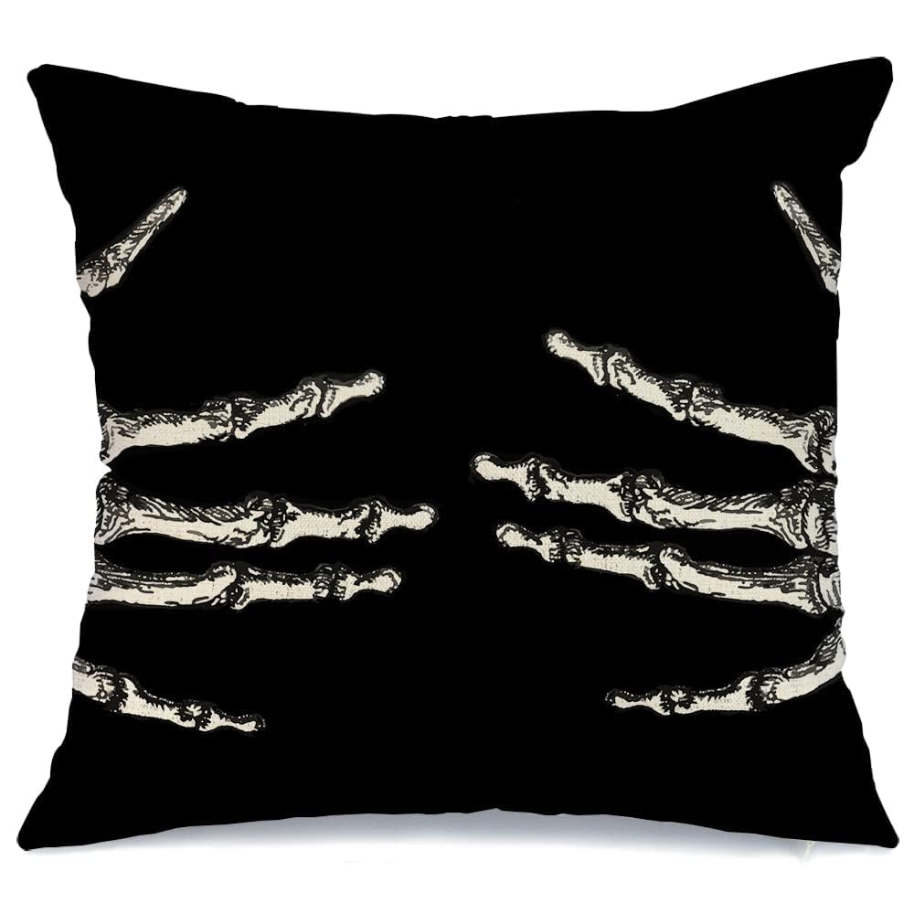 AACORS Halloween Throw Pillow Cover 18X18 Skeleton Decorations Holiday Farmhouse Black Cushion Case for Sofa Couch Decor AA016-18