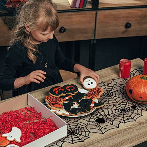 Nialnant Halloween Decoration Table Runner with 12 Pack 3D Bats, Spider Web Black Lace Table Runner for Kitchen Dinner Table, Halloween Party Decoration Indoor - 13 x 72 Inch