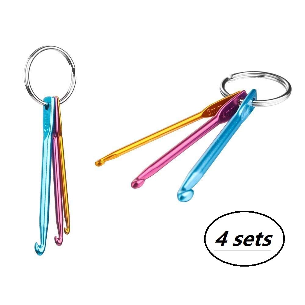 Zuoyou 4 Sets Mini Keychain Aluminum Crochet Hooks Knitting Needles 3 Sizes/Set (3mm,4mm,5mm)
