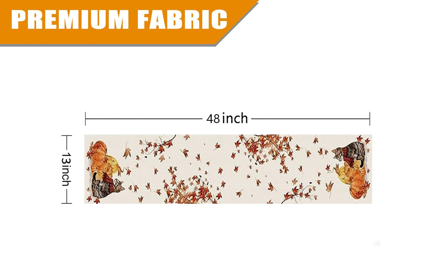 Fall Table Runner Pumpkins Cat Maple Leaf Autumn Harvest Seasonal Thanksgiving Decorations for Home Kitchen Dining Room Party Decor 13 x 48 Inch
