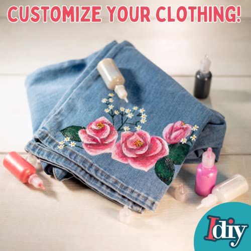 Fabric Paints Set of 10 Metallic Colors (1oz bottles) Bright 3D Fabric T Shirt Clothing Soft Paint, Non-Toxic Water-Based, Washable, Permanent, Classroom, Kids Birthday Party Art Craft, Holiday Craft