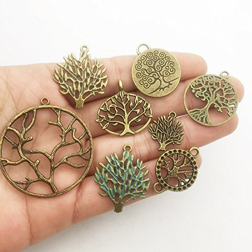 100g Craft Supplies Mixed Tree of Life Pendants Beads Charms Pendants for Crafting, Jewelry Findings Making Accessory for DIY Necklace Bracelet (M075)