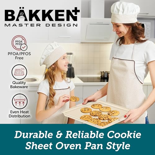 BAKKEN Deluxe Nonstick White Marble Baking Pans - Professional 3-Piece Carbon Steel Bakeware Set with Silicone Handles - Dishwasher Safe & Stackable