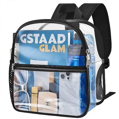 Oraben Clear Stadium Backpack 12x6x12 Small Clear Bag Stadium Approved Great for Games Sport Events Festival Concerts Women Men Unisex(Black)