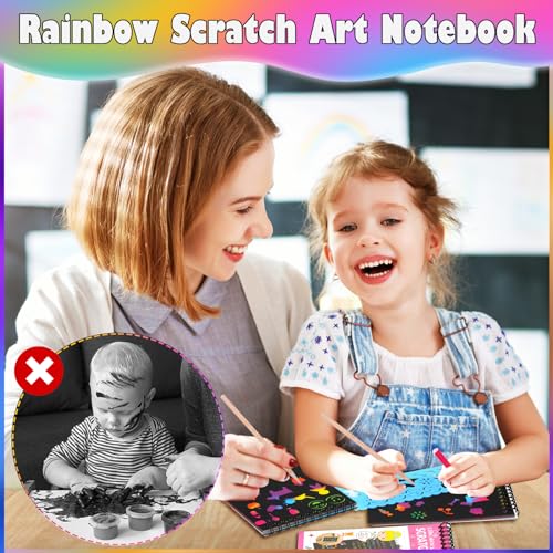 16 Pack Drawing Notebook Set, Scratch Art Paper Rainbow Mini Notes, Sketch Drawing Pad for Kids Party Favors（with 16 Wooden Stylus & 4 Drawing Stencils）