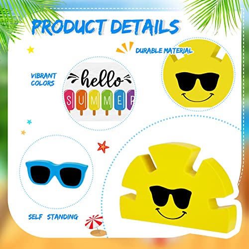 5 Pcs Hello Summer Tiered Tray Decor Wooden Sunglasses Table Decor Set Rustic Tabletop Decoration Farmhouse Sunshine Flower Wood Table Sign Centerpieces Summer Decorations for Home Office Shelf
