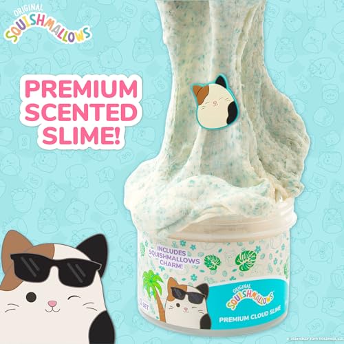 Original Squishmallows Cam The Cat Premium Coconut Scented Slime, 8 oz. Scented Slime, 2 Fun Slime Add Ins, Fluffy Slime, Pre-Made Slime for Kids, Great 6 Year Old Toys, Super Soft Sludge Toy