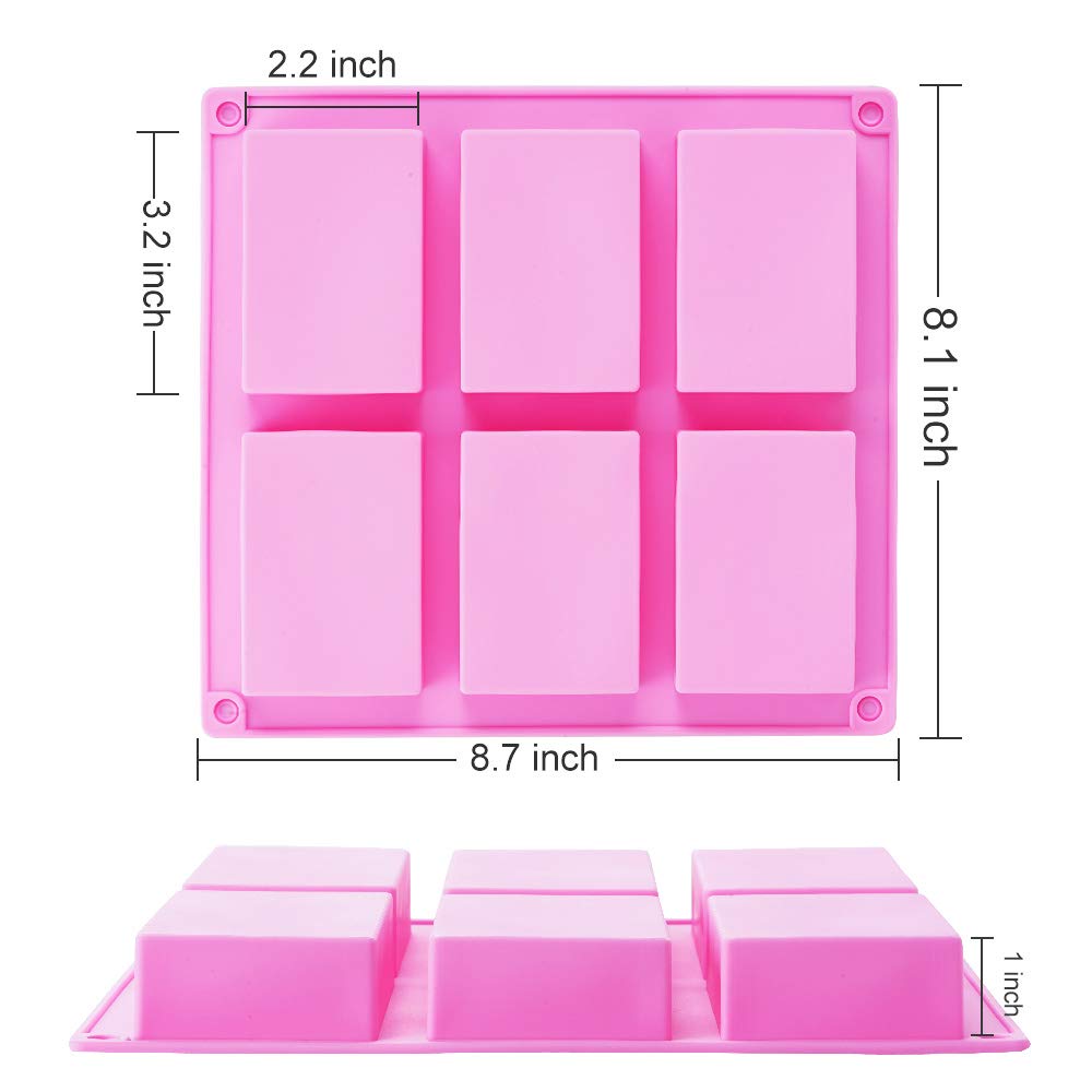 TDHDIKE 3 Pack Silicone Soap Molds(Blue & Pink & Green), 6 Cavities Silicone Baking Mold DIY Handmade Soap Making, Muffin, Loaf, Brownie, Cornbread and More