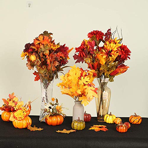 DomeStar 50 PCS Thanksgiving Artificial Pumpkins and Gourds Set, 8 PCS Fake Pumpkins, 12 PCS Pinecones and Acorns, 30 PCS Fake Maple Leaves Fall Wedding Tables Centerpieces