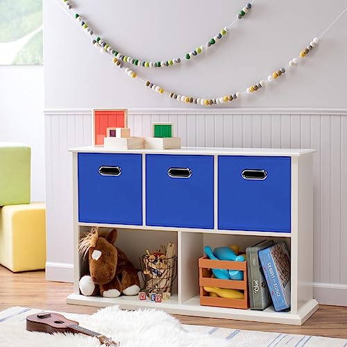 SEVENDOME Fabric Storage Bins Cube,11x11x11 Fabric Cubby Organizer Baskets with Handle, Foldable Basket for Closet or Collapsible Storage Box Set of 2 (Dark Blue)