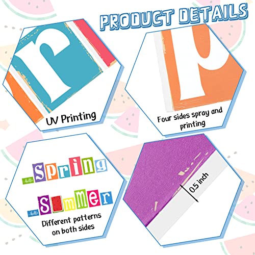 7 Pieces Summer Table Decorations Summer Wooden Sign Decorations for Home Rustic Wood Block Sign Tiered Tray Decor for Kitchen Shelf Home Farmhouse Seasonal Decor(Rustic Style)