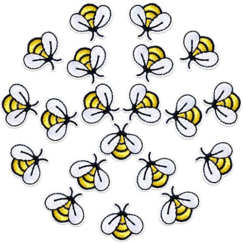 PAGOW 20 PCS Bee Embroidered Patches, Cute Bumble Iron On Embroidered Applique Decoration Sewing Patches for Bags, Jackets, Jeans, Clothes DIY Patches