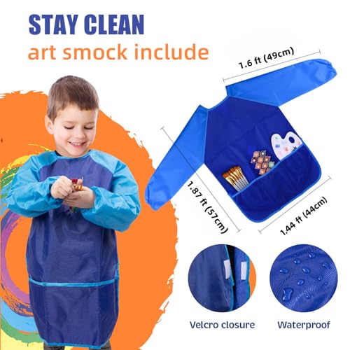 Art Supplies, 215-Piece Art Set Crafts Drawing Kit with Trifold Easel, Includes Preprinted Paper, Oil Pastels, Crayons, Colored Pencils, Smock & More Gifts for Girls Boys Teen Ages 4-6-8-9-12