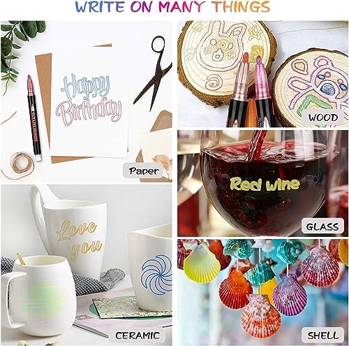SUPER TOY 12 Pc Metallic Double Line Outline Markers Glitter Pen Set for Rock Painting, Glass, Mug, Wood, Fabric, Canvas, DIY Craft with Fine Medium Tip