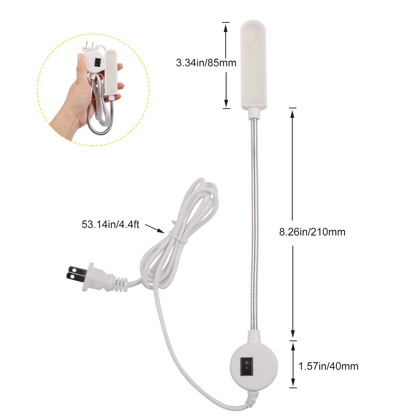 AUTIDEFY 30LEDs Sewing Machine Light, 6 Watt Portable Work Light, Flexible Gooseneck Lampe with Magnetic Base for Workbench Lathe Drill Press(White) (2 Pack)