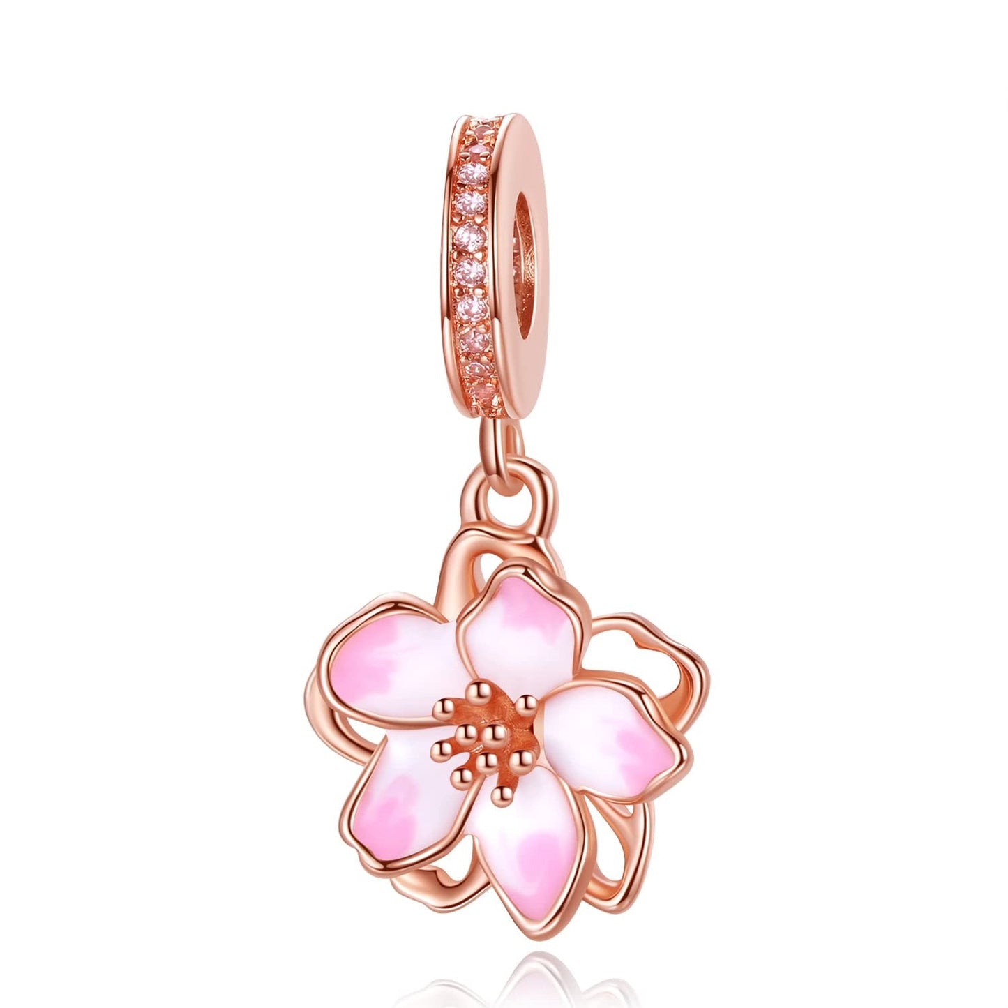 Alstade Cherry Blossom Dangle Charm 925 Sterling Silver Charms fits Bracelets and Necklace Pendant Bead Charms Jewelry Present for Women Family Friends