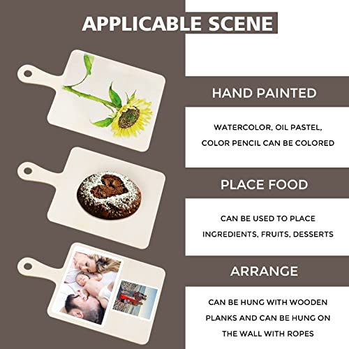 12 PCS Wooden Mini Cutting Board with Handle,Rectangle Unfinished Wood Craft Paddle Serving Tray Chopping Board Cutout for DIY Thanksgiving Christmas Home Kitchen Fruit Decor (9.1 x 5.5 Inch)