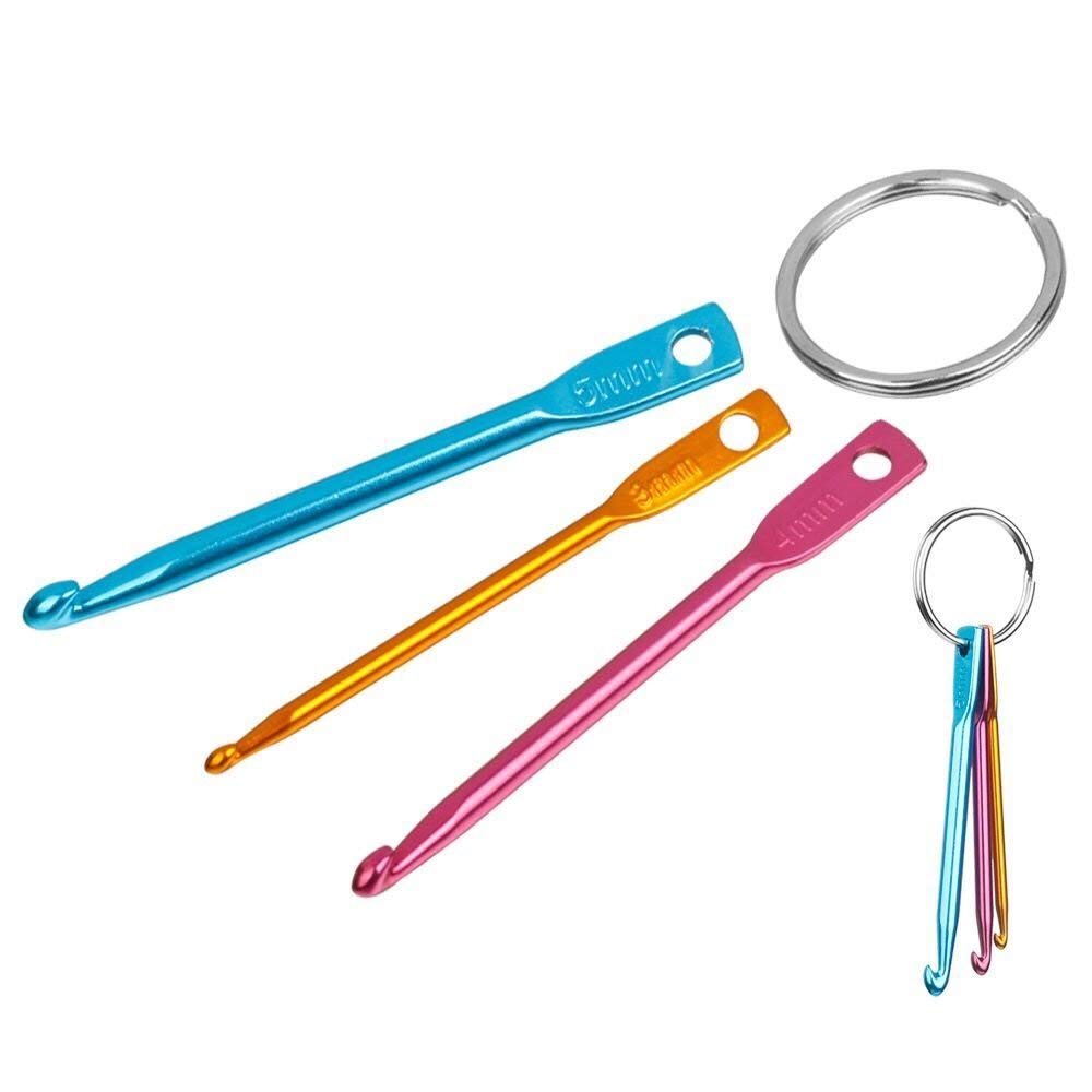 Zuoyou 4 Sets Mini Keychain Aluminum Crochet Hooks Knitting Needles 3 Sizes/Set (3mm,4mm,5mm)