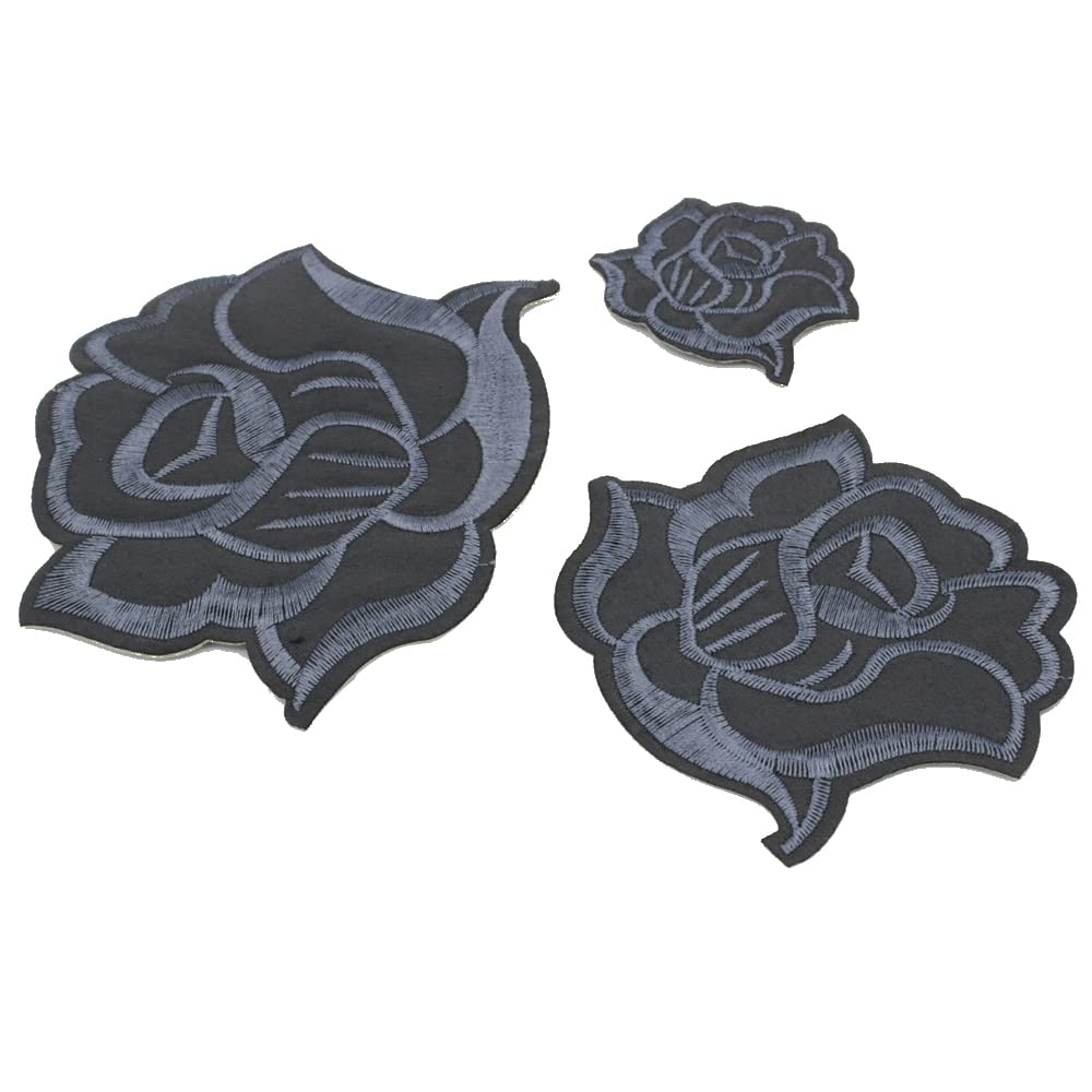 U-Sky Iron on Flower Patches, Embroidery Flower Iron-on Appliques for Clothing Backpacks Jeans Jackets (Deep Gray-3D)