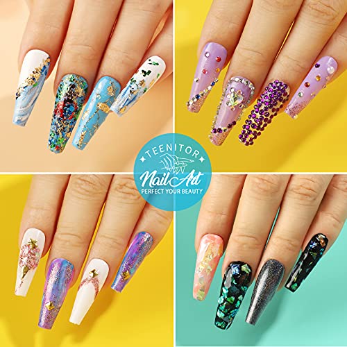 Teenitor Rhinestones for Nails, 5 Boxes Nail Art Rhinestones 36 Boxes Nail Flakes, Nail Gems Stone Nail Design Kit, Nail Rhinestones for Nail Art Nail Accessories