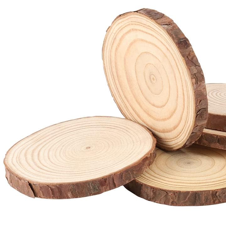 ZEONHEI 30 Pcs 3.5-4 Inches Natural Wood Slices, Unfinished Wood Slices Bulk for Crafts Wood Kit Circles Crafts Tree Slice with Bark for DIY Crafts Christmas Ornaments Coasters (Without Hole)