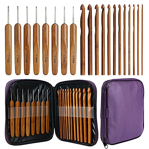 KOKNIT 20pcs Bamboo Crochet Hooks, Lightweight and Eco-Friendly of Full Gift Set with Crochet Hooks Bag, Crochet Hooks for Crocheting