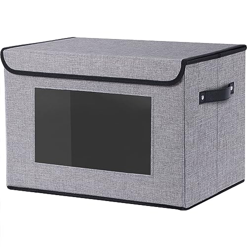 YheenLf Fabric Storage boxes,Storage Baskets for Shelves with Lids, Fabric Storage Bins with Handles, Decorative Linen Closet Organizers Boxes,Small, Gray, 1-Pack