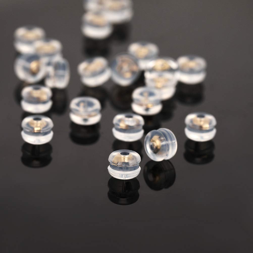 14K Gold Silicone Earring Backs Replacement | Rubber Earrings Backs for Studs |Plastic Earring Backing Secure (1 Pair 14K Gold)