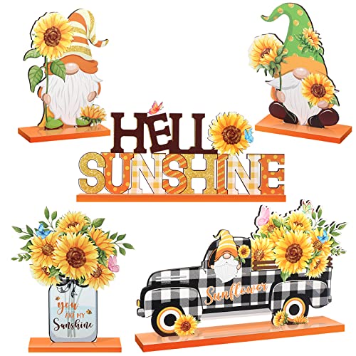 5 Pcs Sunflower Table Sign Sunflower Wooden Table Centerpieces Sign Summer Gnome Wooden Table Decor Sunshine Table Decoration Signs Gnome Wooden Centerpiece for Home Party(Colorful)