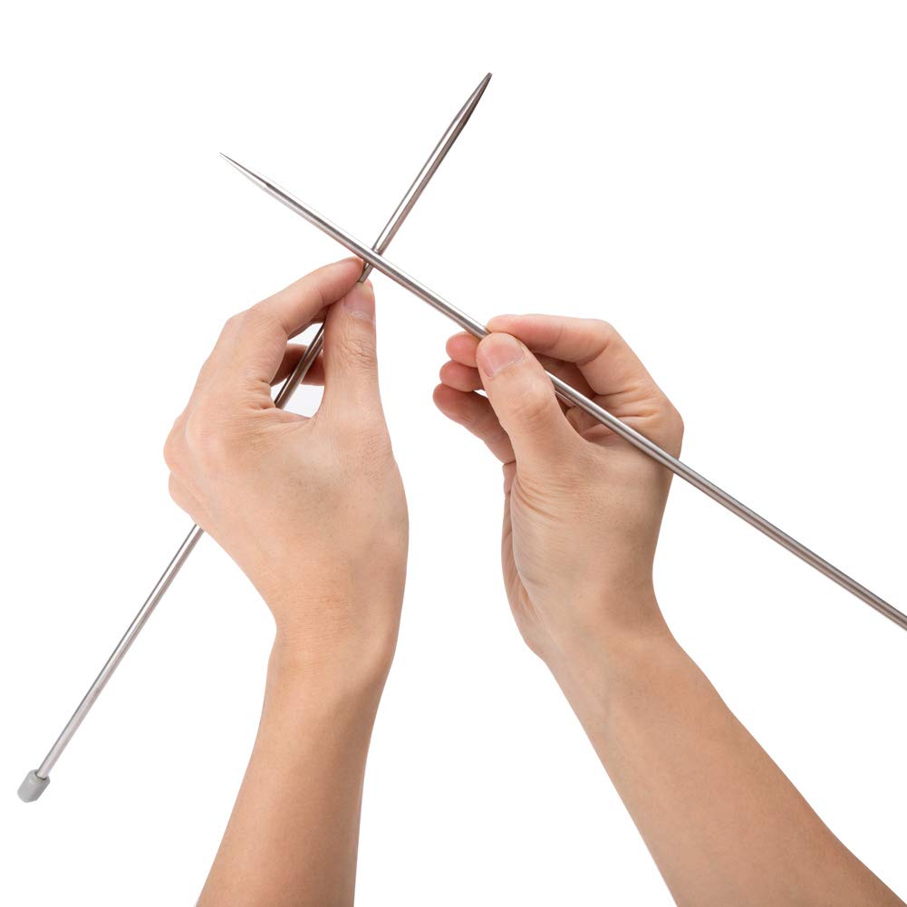 BCMRUN Knitting Needle Set, 22PCS 2mm(B)-8mm(L) Straight Single Pointed Stainless Steel Sweater Needles Set(11Pair-11 Size,9.8 inch) with Locking Stitch Makers Large-Eye Needles Measure Tape (36CM)