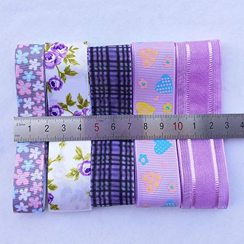 Libiline 17yards Assorted Purple Satin Organza Grosgrain Ribbon Craft DIY Packing Hair Bow Accessory (Purple)