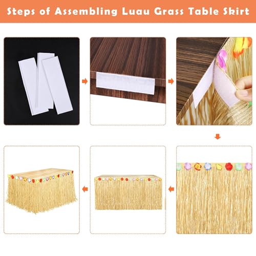 Grass Table Skirt Natural 9 Feet x 29.5 Inch Hawaiian Table Skirt for Tropical Hawaiian Party Decorations Luau Party Costume Party, Straw Yellow