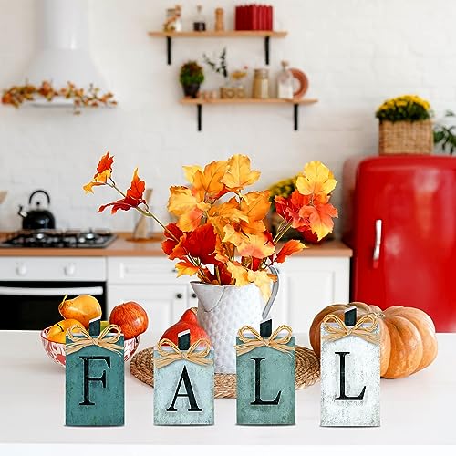 YUJUN 4 PCS Fall Pumpkin Wooden Signs Decoration,Blue Autumn Tiered Tray Pumpkin Tabletop Decor for Thanksgiving Fall Home Kitchen Harvest Party Decor Supplies