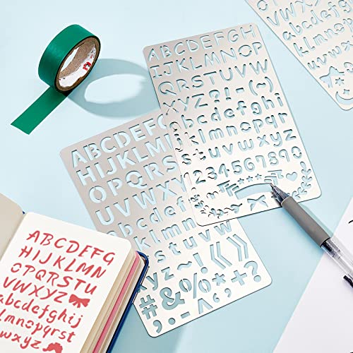 BENECREAT 4PCS 4x7 Inch Metal Engraving Stencils Letter Number Metal Stencils for Wood Carving, Drawings and Woodburning, Engraving and Scrapbooking Project