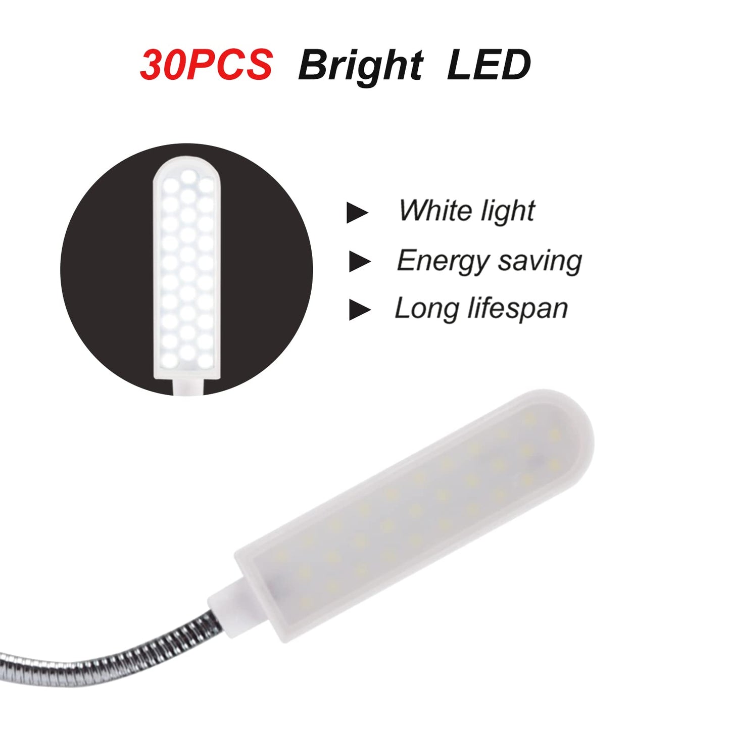 AUTIDEFY 30LEDs Sewing Machine Light, 6 Watt Portable Work Light, Flexible Gooseneck Lampe with Magnetic Base for Workbench Lathe Drill Press(White) (2 Pack)