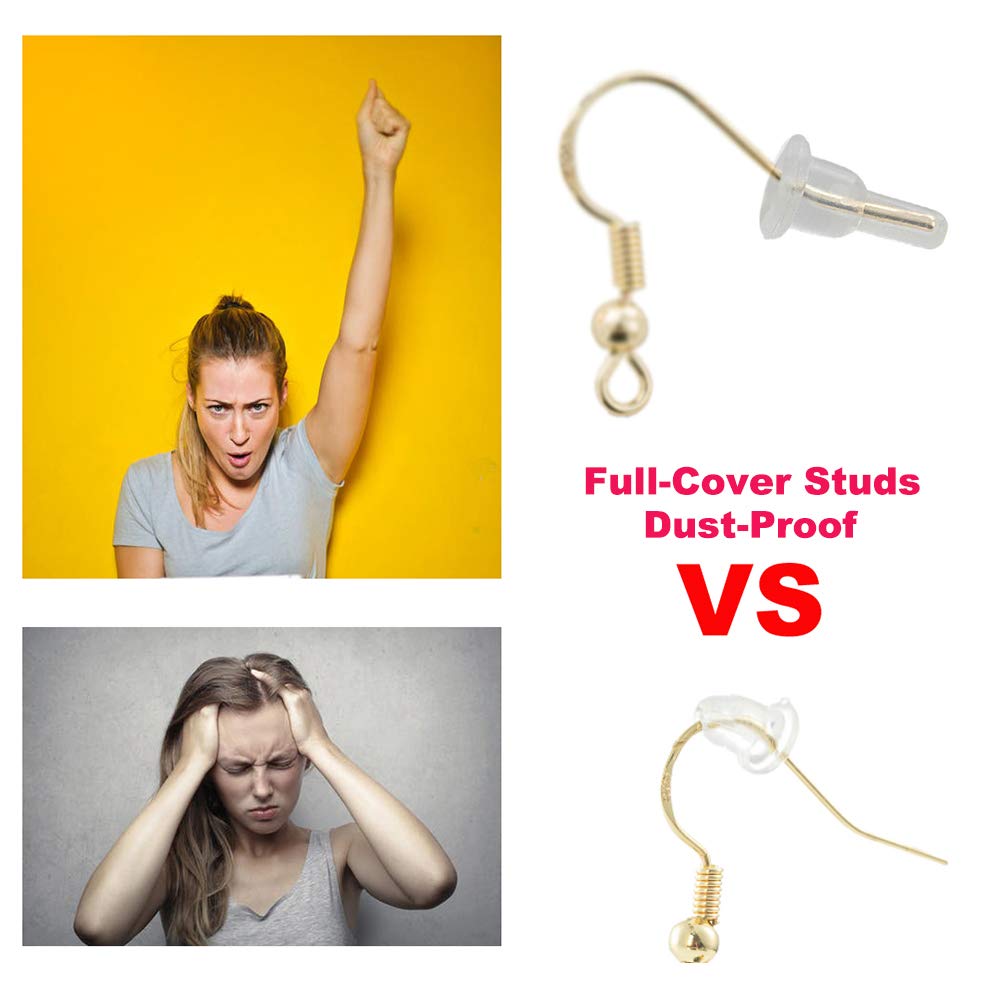 Clear Silicone Earring Backs - 150 Pcs / 75 Pairs Hypoallergenic Secure Push-Back Earring Stoppers for Stud Earrings, 10x6mm Full-Cover Studs Dust-Proof…