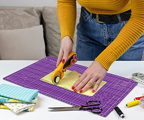 Headley Tools 18"x12" Thickened Self Healing Cutting Mat, A3 Rotary Cutting Sewing Mat for Crafts, Double Sided 5-Ply Table Cutting Board for Fabric Quilting Art Hobby Project, Pink/Purple