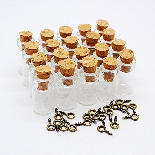 CTKcom 50pcs 0.5ml-extra Mini Tiny Clear Glass Jars Bottles with 50pcs Cork Stoppers and 50pcs Eye Screws, Glass Bottles for Decoration, Arts & Crafts, Projects, Party Favors