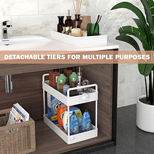 Ronlap 3 Tier Classic Storage Rolling Cart Slim Storage Cart with Wheels Slide Out Storage Rolling Cart Organizer Plastic for Bathroom Laundry, White
