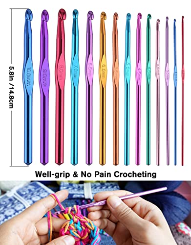 YOJOB Traditional 14 Sizes Crochet Hooks Kit, Super Smooth Crochet Hook Needle for Beginners or Advanced (Coffee)