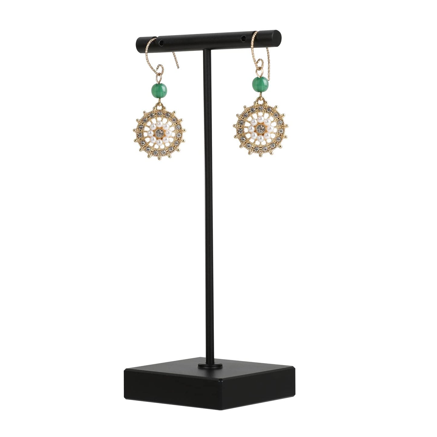 GemeShou Black earring T Stand, Metal Earring Display stand for selling, Small Jewelry earring storage organizer, Mini earring holder for online Photography Props【Black-Square Base Height 5.1 inch】