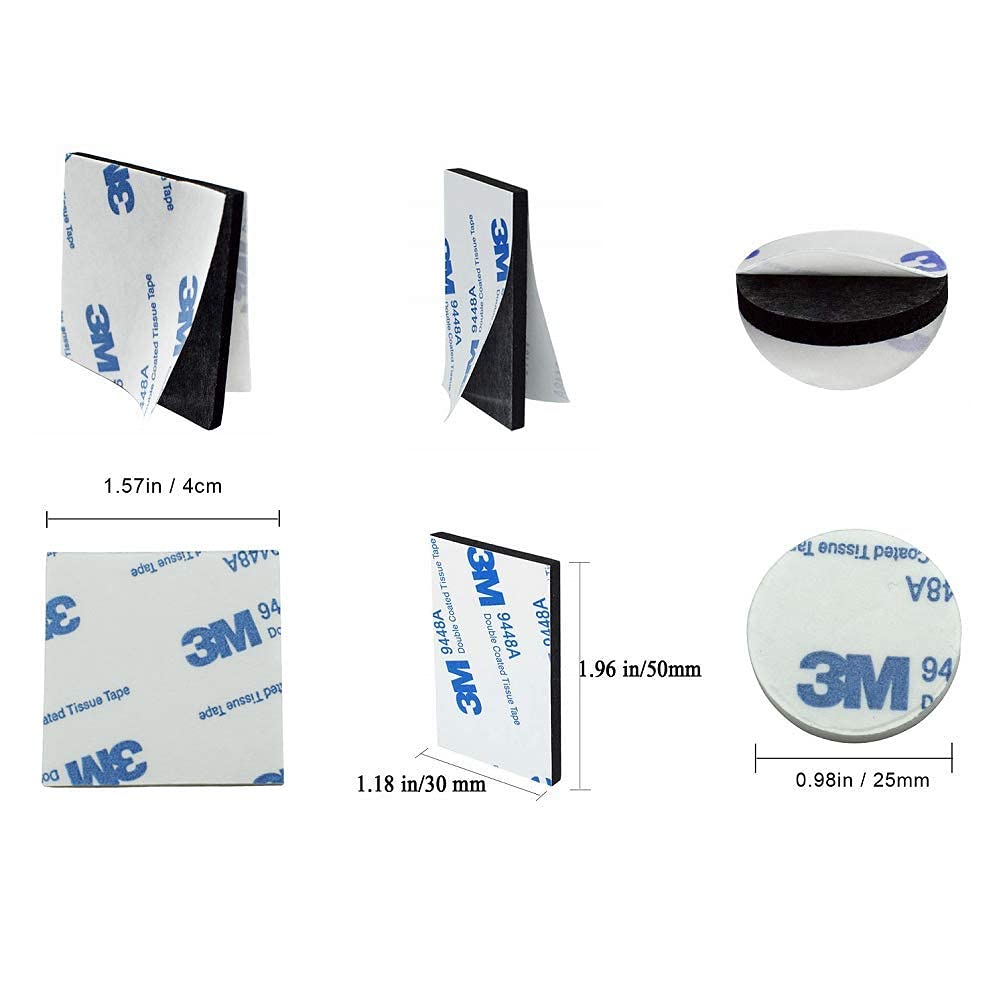 Double Sided Foam Tape Strong Pad Mounting,Black Self-Adhesive Tape Include Square Round and Rectangular(60Pcs)