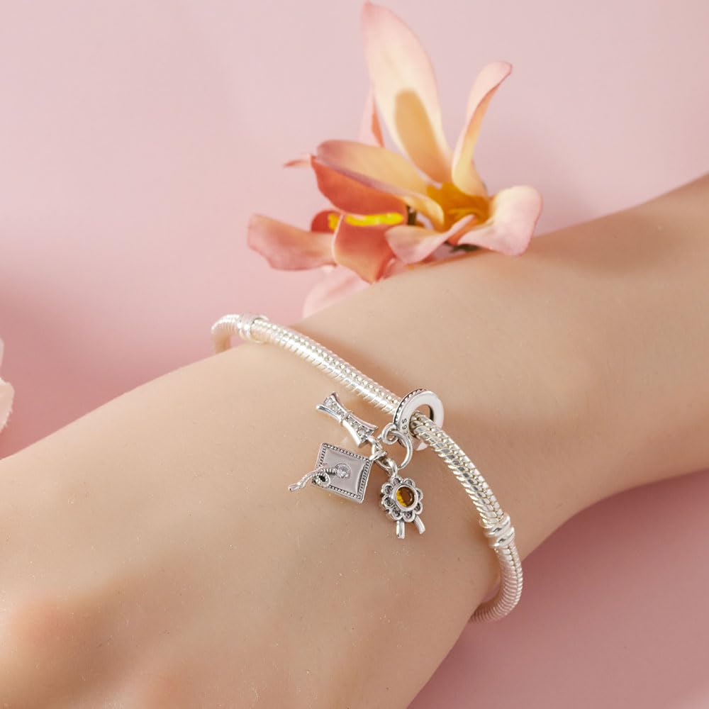 KEQ 2026 Graduation Cap Charms for Pandora Bracelets Necklace 925 Sterling Silver Bead for Daughter Granddaughter Graduation Pedant with 5A Cubic BBF Christmas Gift (Graduation)