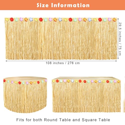 Grass Table Skirt Natural 9 Feet x 29.5 Inch Hawaiian Table Skirt for Tropical Hawaiian Party Decorations Luau Party Costume Party, Straw Yellow