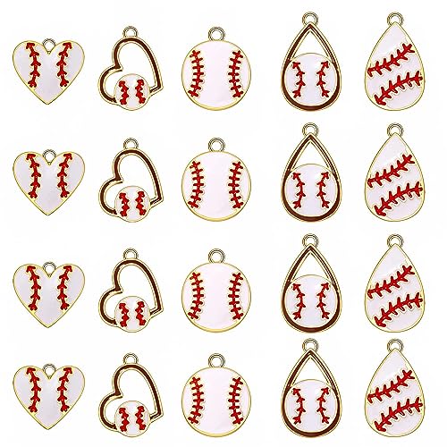 20PCS Sports Charms Enamel Basketball Baseball Pendant Charms for Jewelry Making Rhinestone Ball Game Softball Charms for Necklace Bracelet Earrings DIY Crafts (Set 7)