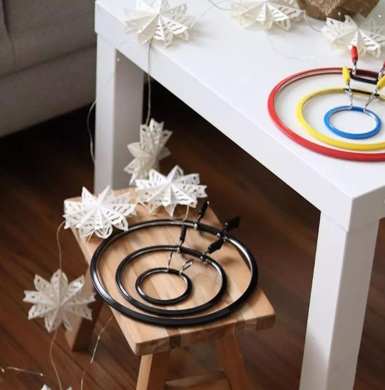 Nurge Premium Quality, Metal Spring Tension Embroidery Hoops, Cross Stich Hoop, Darning Hoops, Embroidery Tension Shed (Black, Siz Mix)